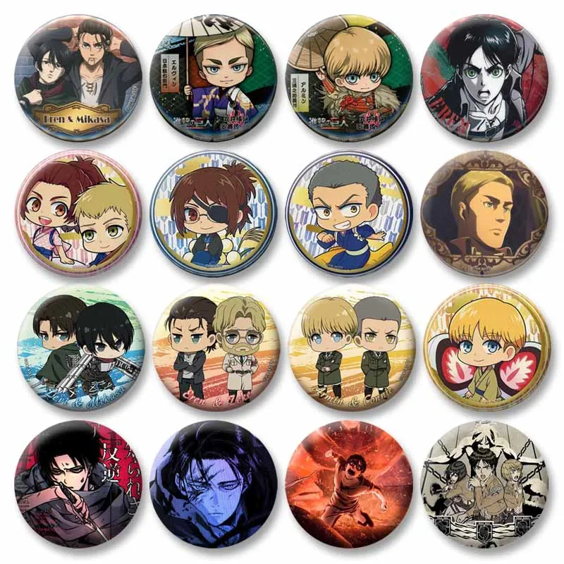 Japanese Anime Attack on Titan Chibi Enamel Pins Mikasa Eren Armin Levi Erwin Sasha Brooches Tinplate Round Badges Gift for Kids