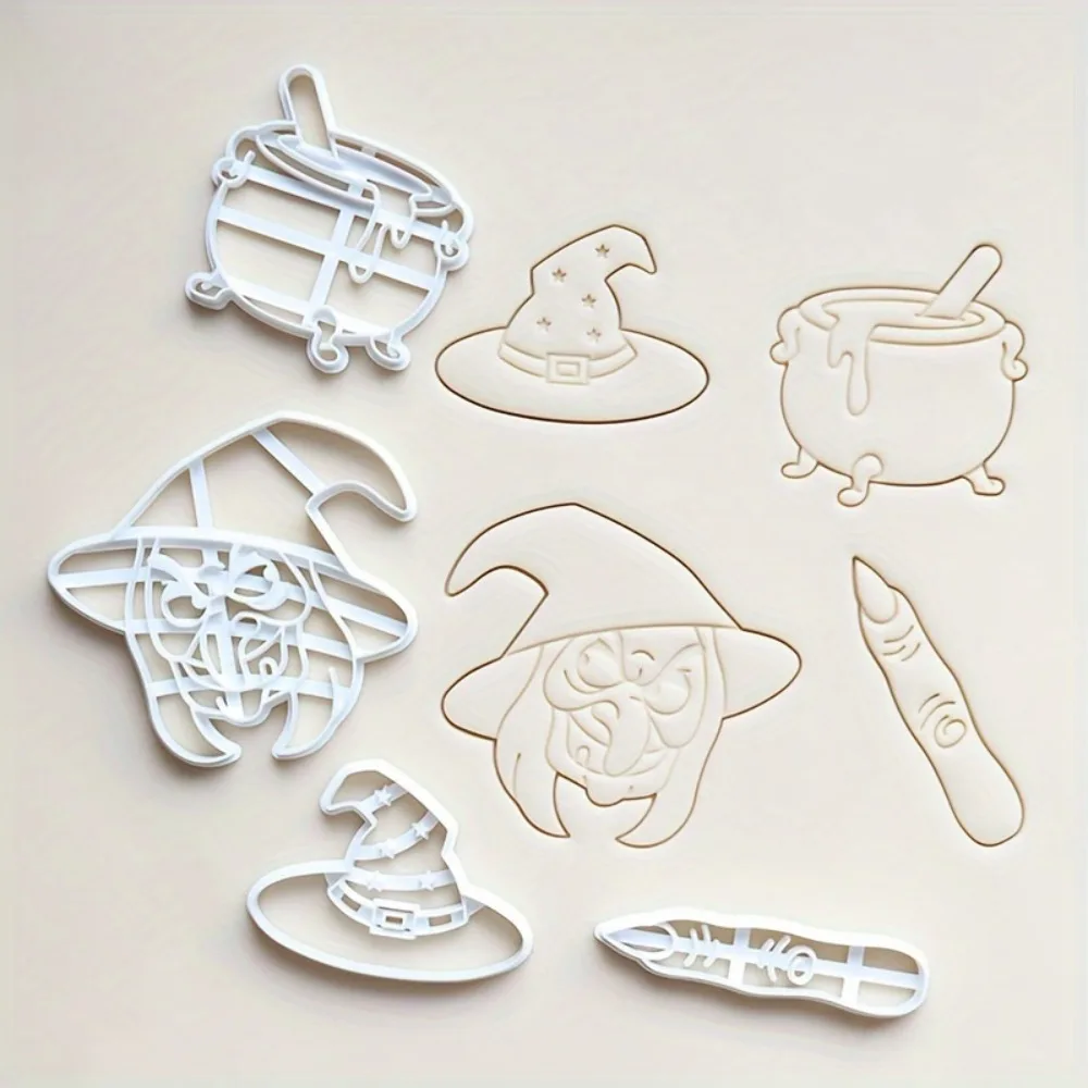 4pcs Halloween New Cookie Cutter Mold 3D Cartoon Witch Finger Biscuit Fondant Embosser Stamps Cake Decoration Baking Tools