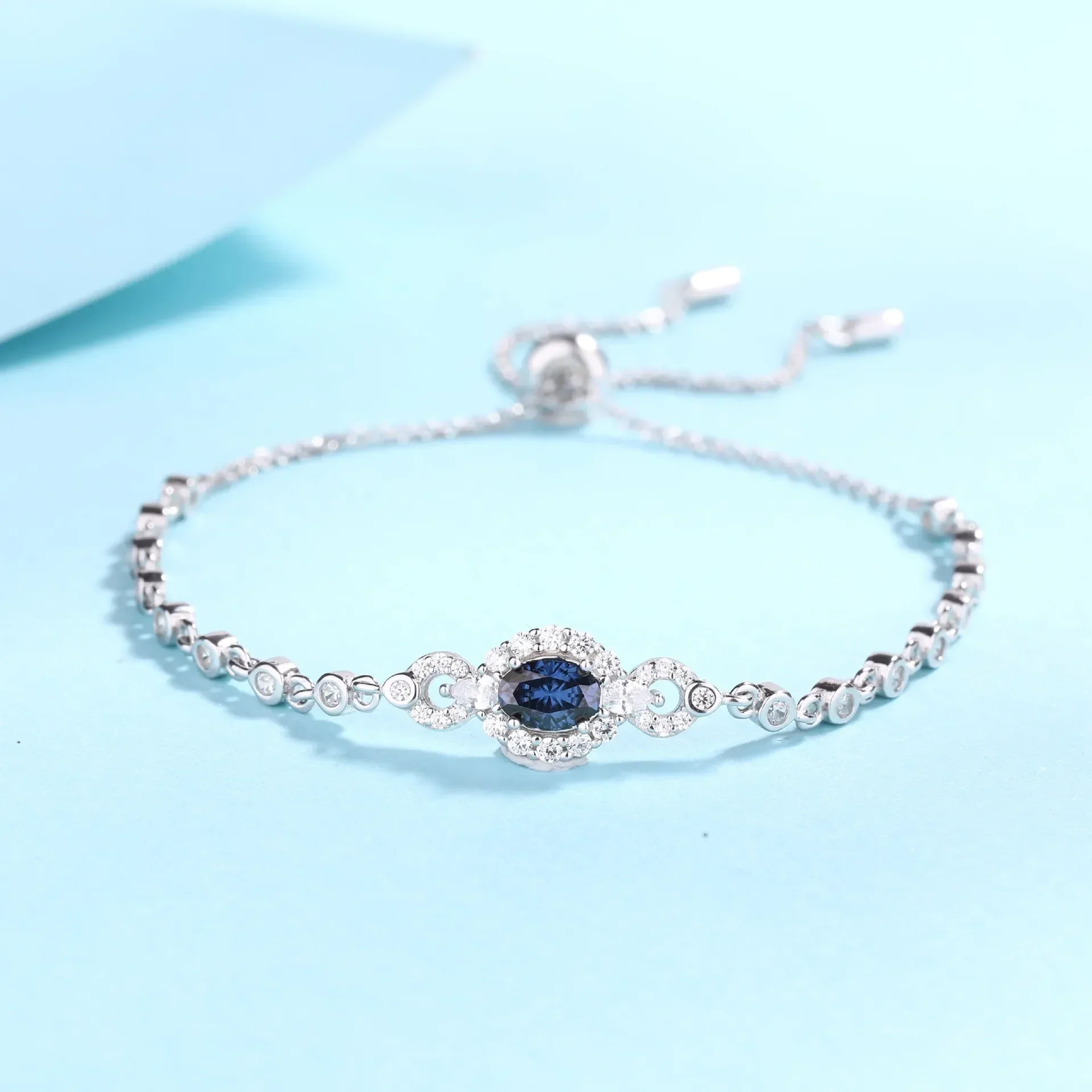 

Blue Horse Eye 1ct Moissanite Diamond D Color Bracelet for Women, Stretch Adjustable Personality Platinum PT950 Chain Bracelet