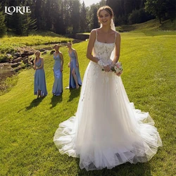 LORIE Bohemia Lace Wedding Dresses Square Collar A-Line Applique Sleeveless Bridal Gown Backless Princess Bride Dress Customized