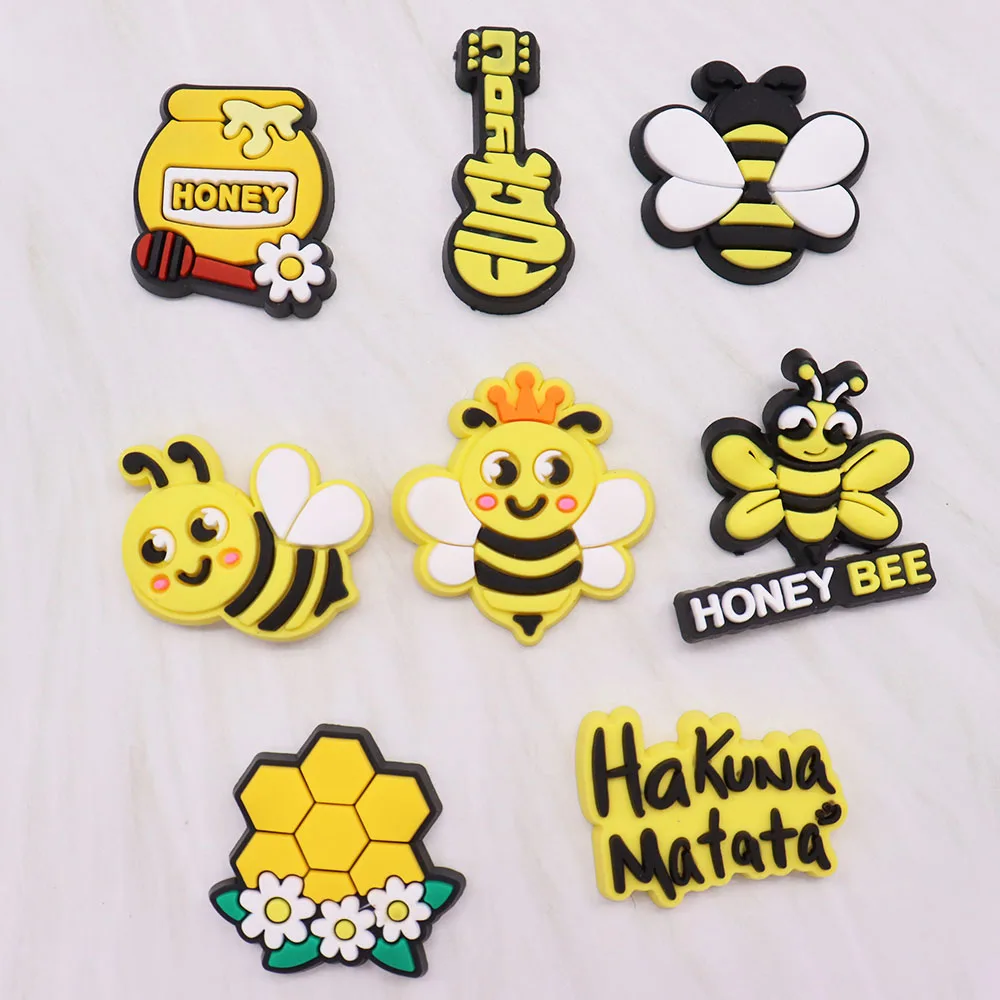 Hot Sale 1pcs Shoe Charms Yellow Bee Guitar Honey Flower Accessories PVC Slippers Button Decorations For Kids DIY X-mas Gift