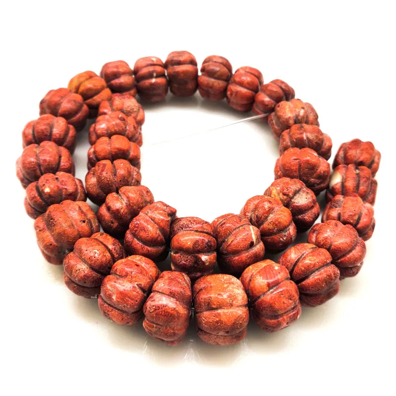 

16 inches 13-18mm Red Round Natural Carved Sponge Coral Beads Loose Strand