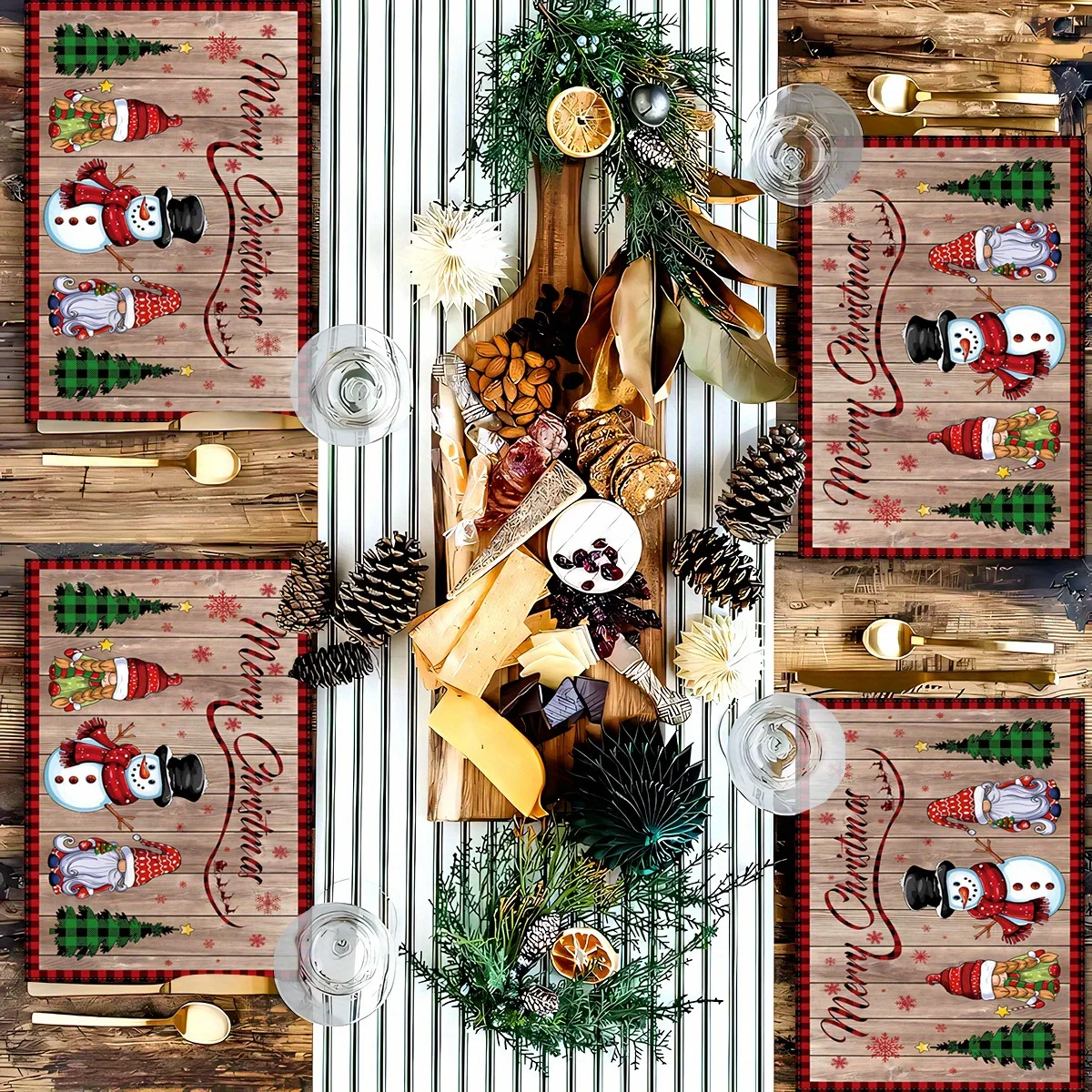Christmas Placemats Red Plaid Snowman Linen Table Mats Non-Slip Heat Resistant for Xmas Rustic Kitchen Dining Decor