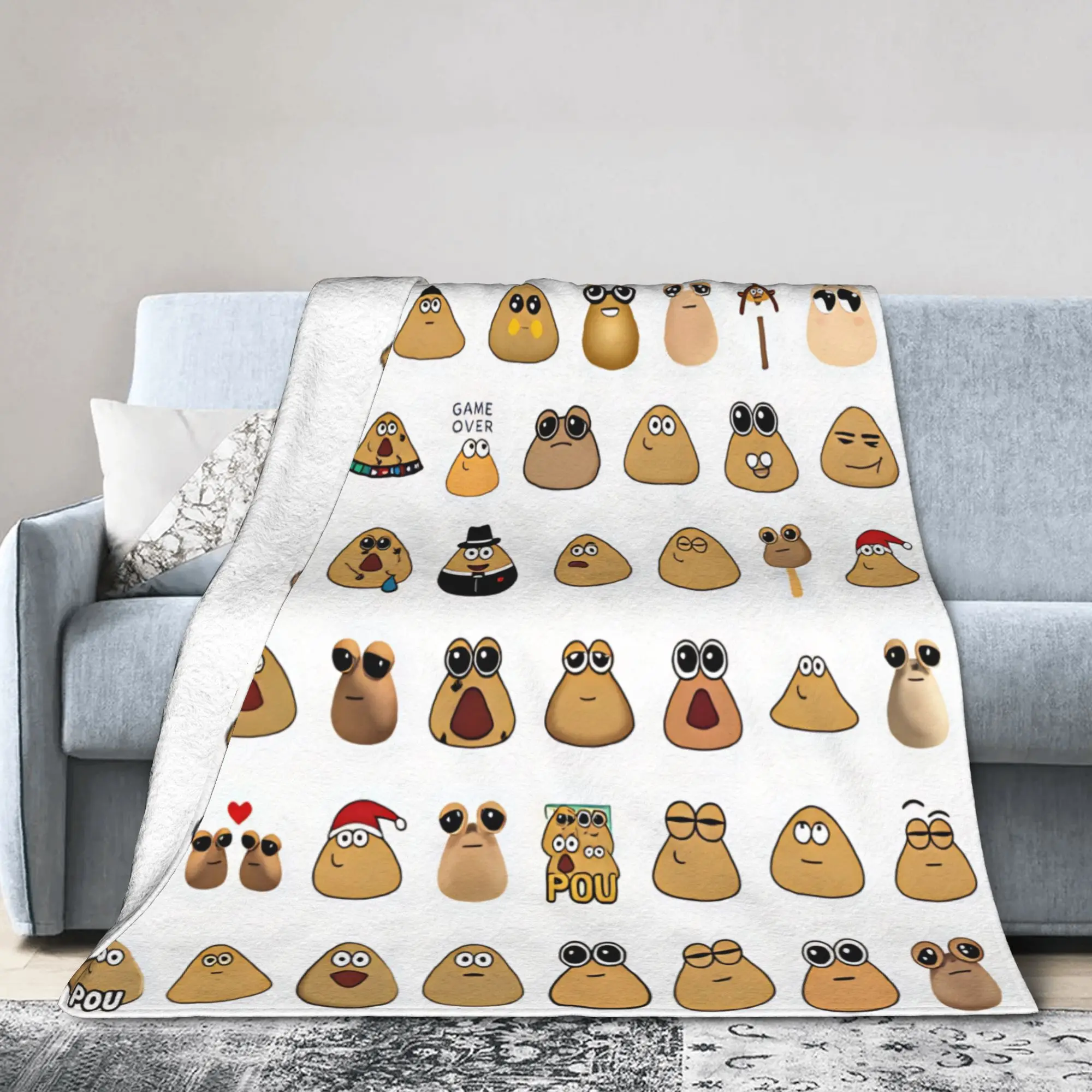 Warm Blanket Travel Pet Alien Pou Animated Television Throw Blanket  Flannel Bedspread For Outdoor Street Trend Sofa Bed Cover