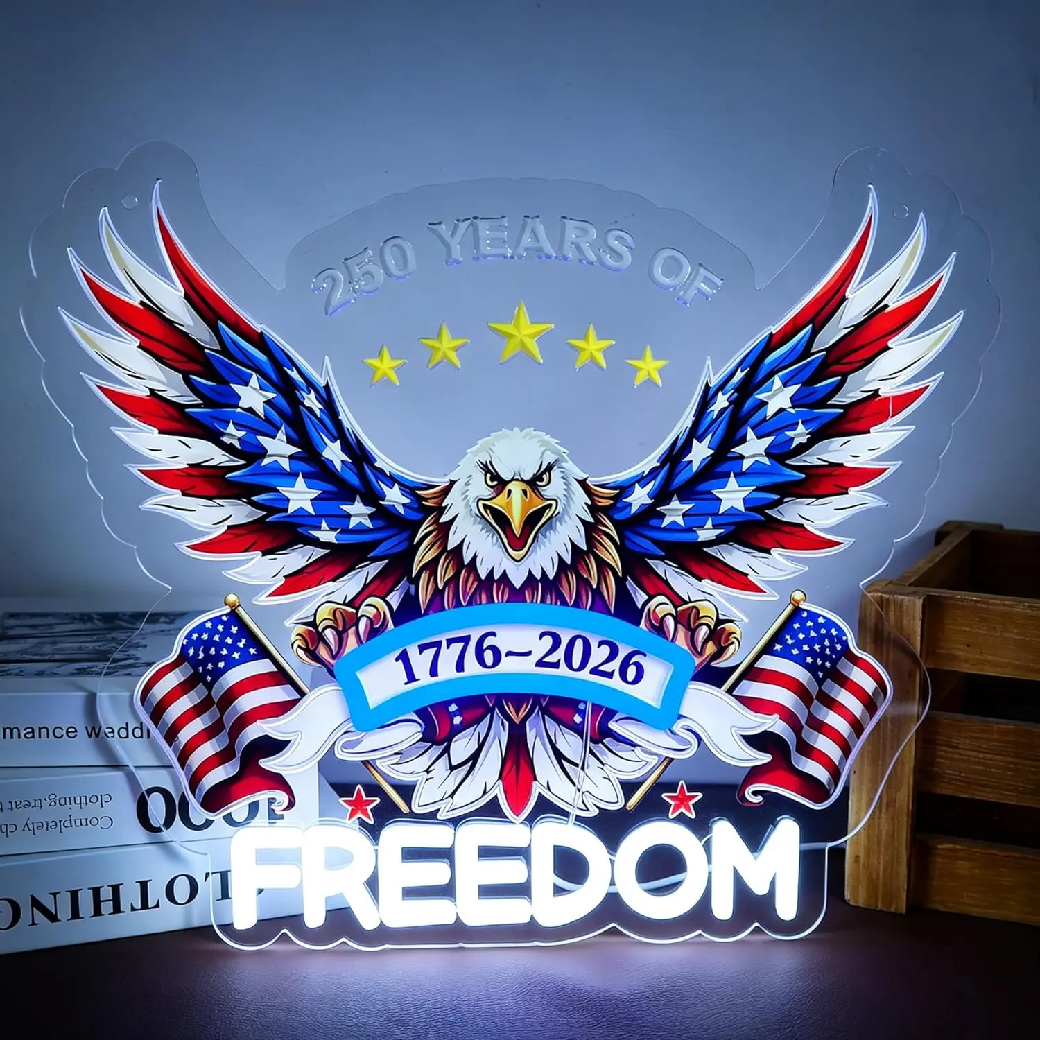 

United States 250th Anniversary Neon Lights 1776-2026 USA Eagle Freedom Neon Sign Patriotic Wall Decor LED Light for Bedroom Bar