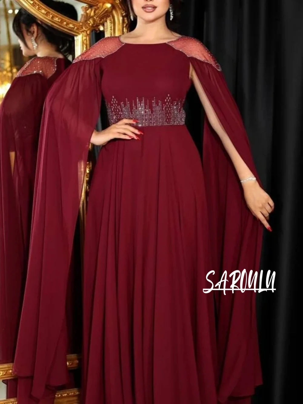 Red Chiffon O Neck Zipper Back Evening Dress Chic Kaftan A Line Prom Women Party Birthday Elegant Customized Cocktail Gown