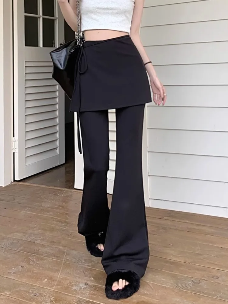 ハイウエストフレアパンツ韓国風カジュアルレディースロングパンツ夏スリムスカート裾上げ蹄パンツ