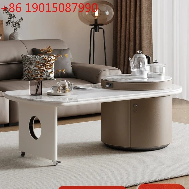 The coffee table is a modern simple and rotatable small apartment with a high sense of microcrystalline stone coffee table