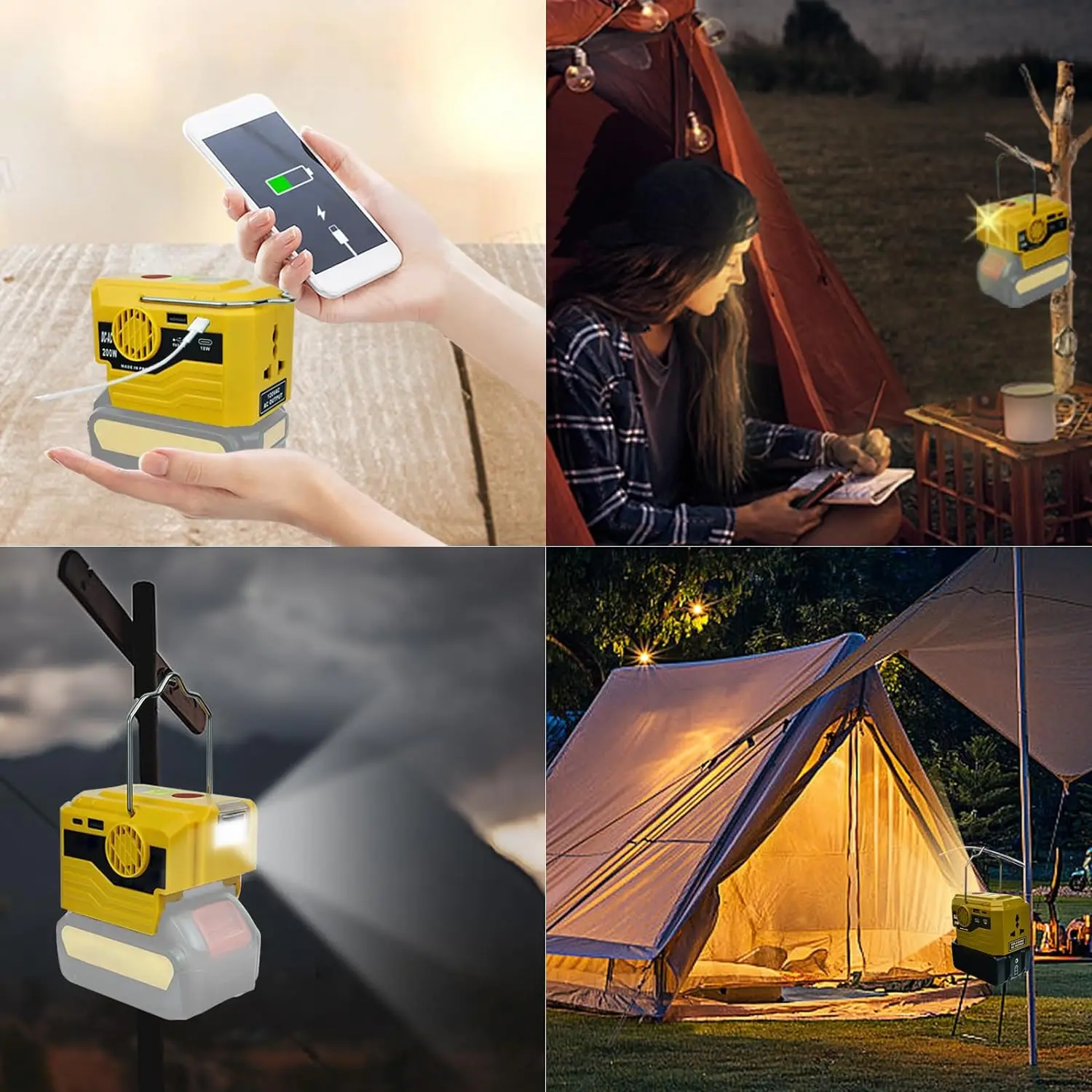 Adaptador de batería para Dewalt, convertidor de 220V con ganchos de elevación, herramienta eléctrica con puerto USB y luces de trabajo LED tipo c (sin batería)