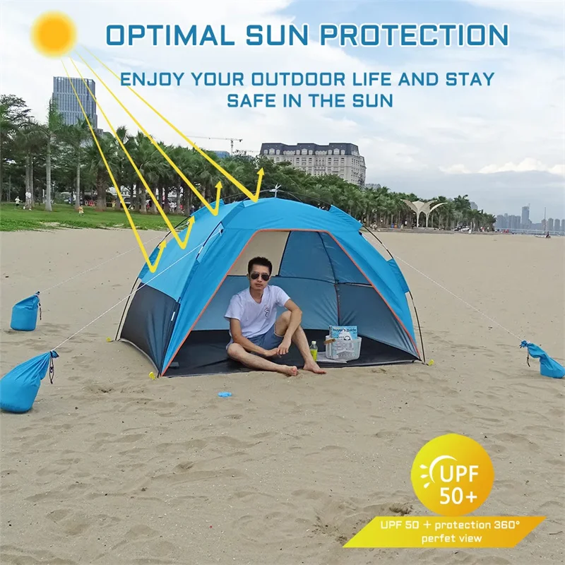 4 Person Large Beach Tent Anti UV Outdoor Sun Shelter Beach Sunshade Umbrella for Beach Family Garden Park Tent Fishing Tent