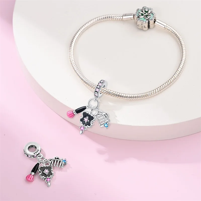 Exquisite 925 Sterling Silver Wool Handbag Spinning Lipstick Comb Scissors Charms Fit DIY Bracelet Necklace Fine Home Decor Gift