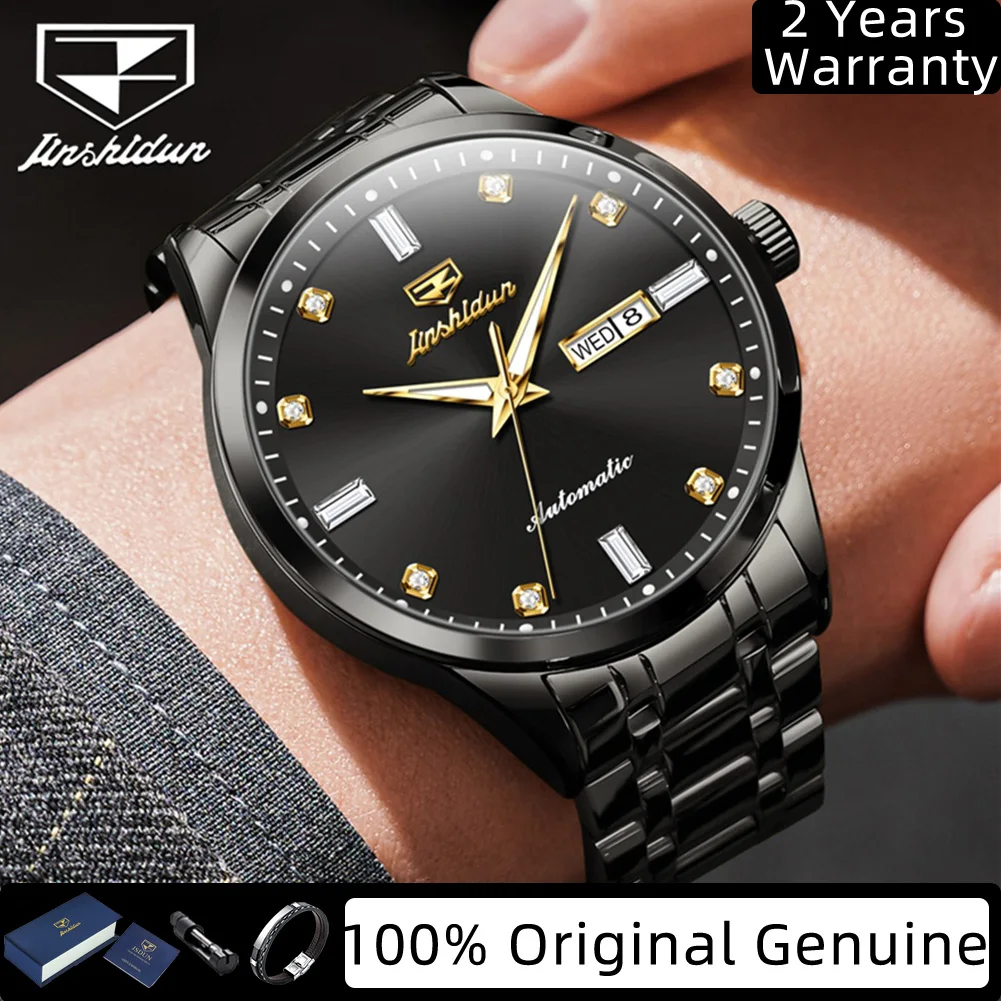 

JSDUN 8841 Мужские автоматические часы Роскошные оригинальные механические часы для мужчин Водонепроницаемые мужские часы из нержавеющей стали с двойным календарем