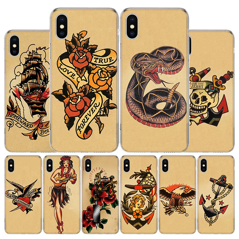 Sailor Jerry Tattoo Phone Case For Apple iPhone 11 12 13 14 15 16 Pro Max 7 X XS 8 Plus + Mini SE Customized Print Soft Cover Fo