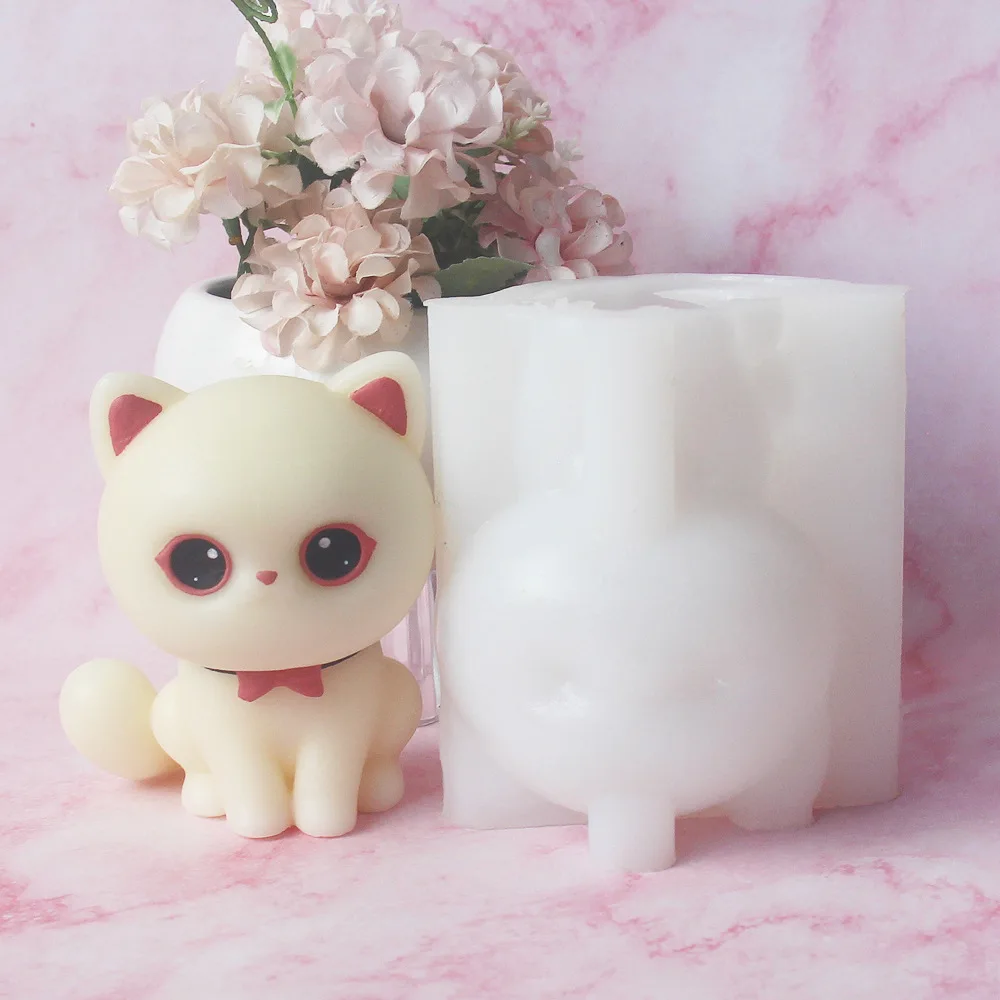 3d Cute Makeup Eyeliner Pen Kitten Animal Pinch Incense Candle Decoration Tool Incense Plaster Silicone Mold Cat Chocolate Mould