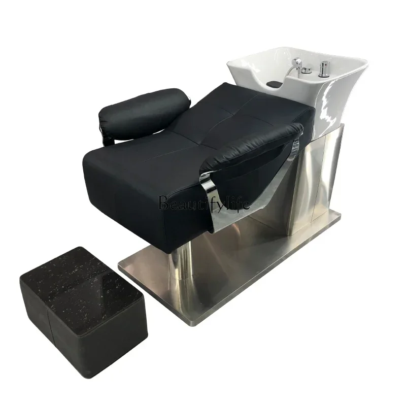 02Beauty Shop Ceramic Basin Shampoo Chair Stainless Steel Lying Half Flushing Bed