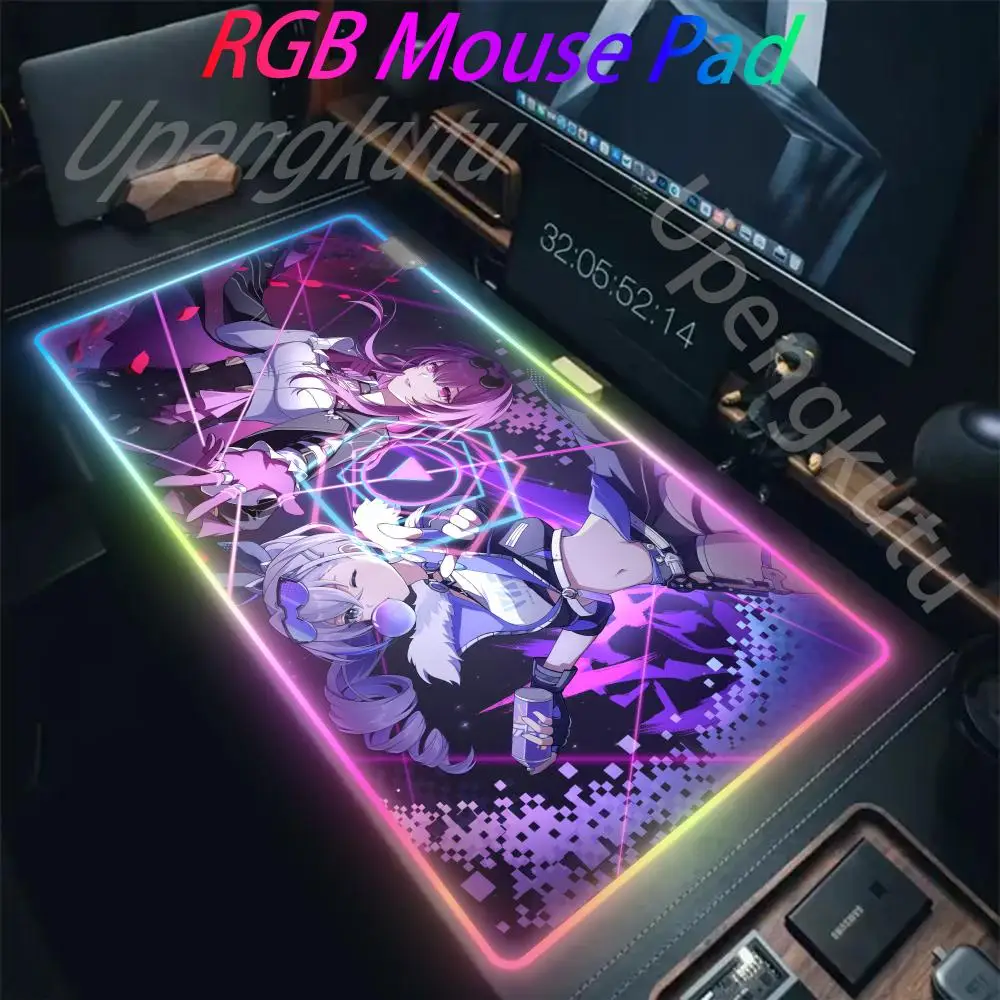 Kafka Honkai 스타 레일 RGB 마우스 패드, 대형 게임용 마우스 패드, LED 대형 애니메이션 마우스 매트, 백라이트 노트북 패드, 발광 키보드 매트
