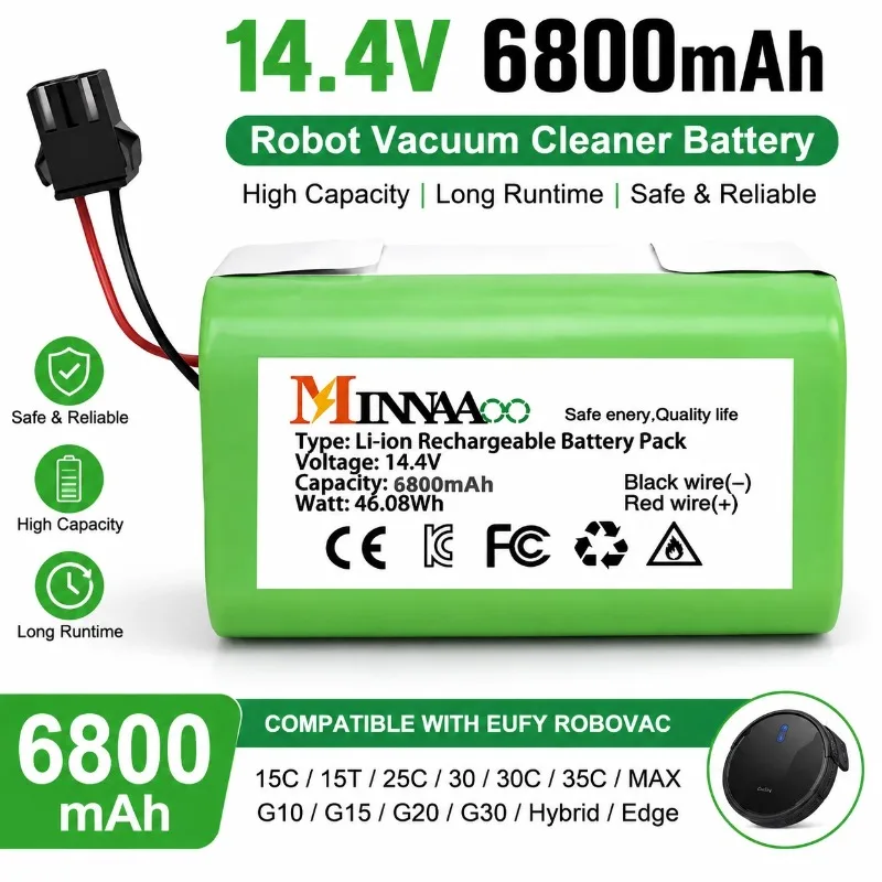 MINNAAOO 14.4V 6800mAh Li-ion Battery For Eufy RoboVac 15C 15T 25C 30C G30 Replacement Robot Vacuum Cleaner Battery