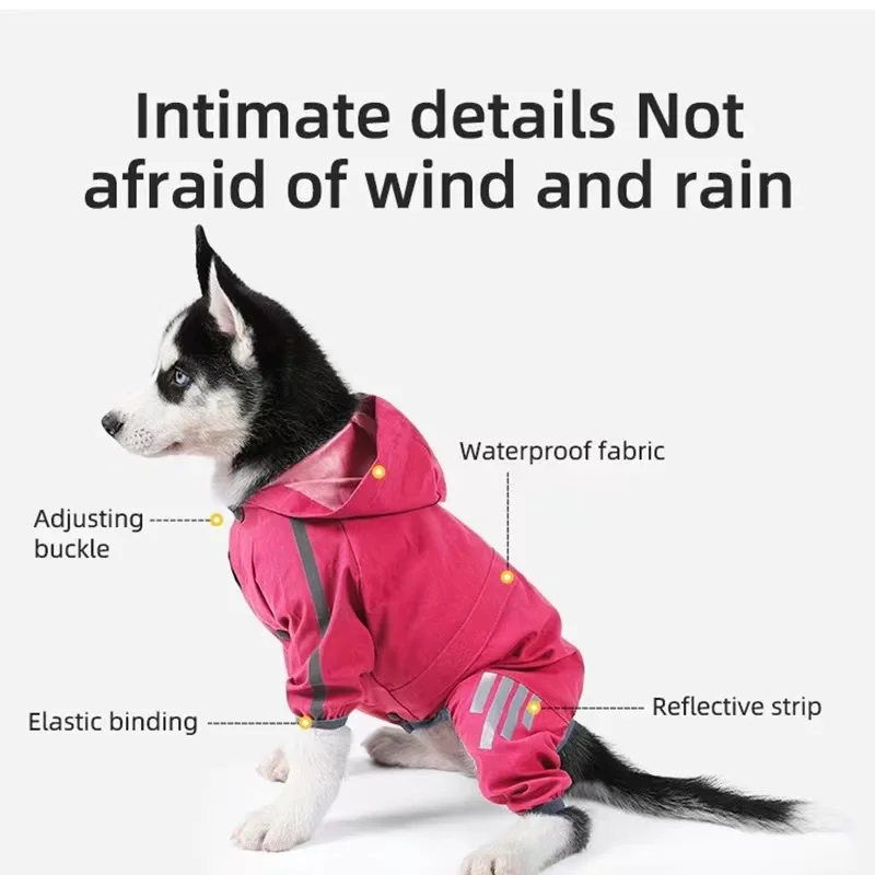 Impermeável para cães, Impermeável para animais de estimação, Casaco impermeável, Reflexão noturna, Casaco à prova de vento, Quatro patas, Casaco