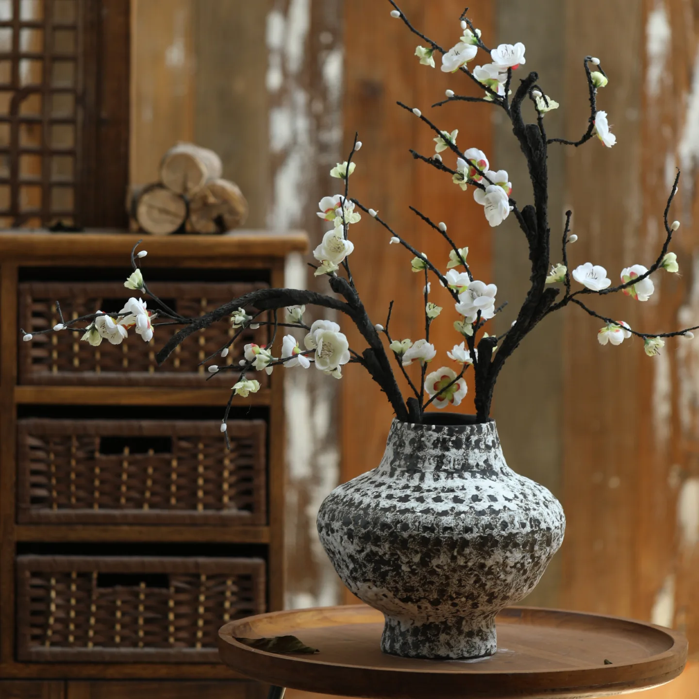 Jingdezhen New Chinese Retro Zen Ceramic Vase Wabi Sabi Wind Flower Device Home Hotel Homestay Decoration