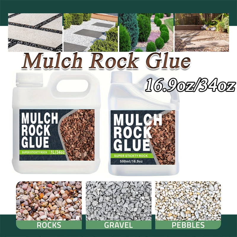 16.9/34oz Mulch Rock Glue Ready-to-Use Pea Gravel Lockdown For Paths Patios & Garden Borders For Pebbles Bark Landscaping Glue