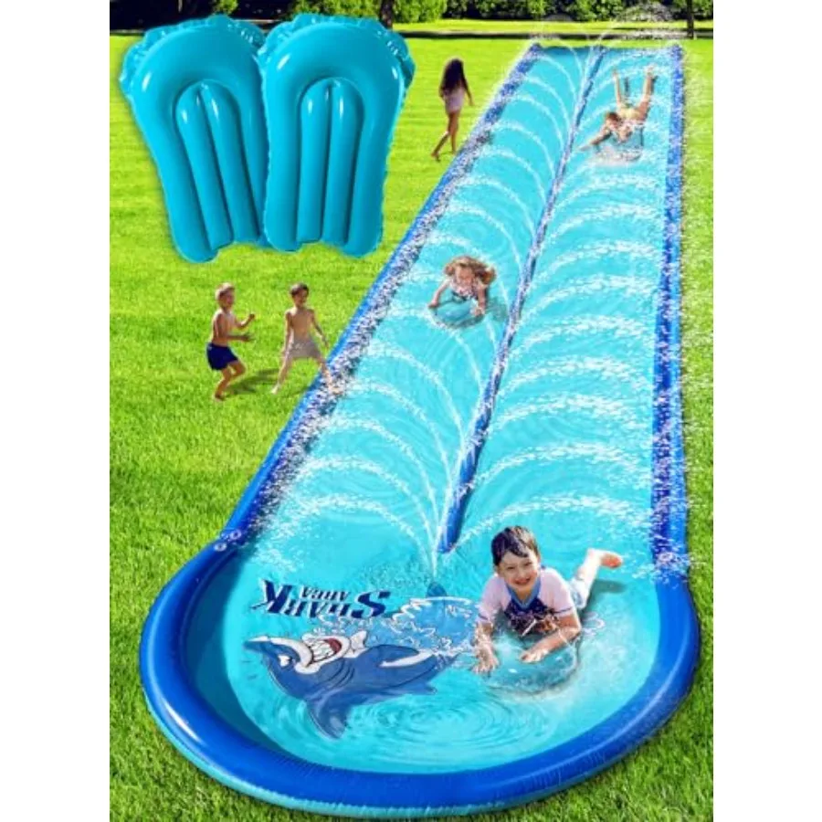

Надувная водная горка для взрослых и детей для двора с увеличенными защитными бортиками и двойными распылителями воды, синего цвета, сверхпрочная и усиленная конструкция