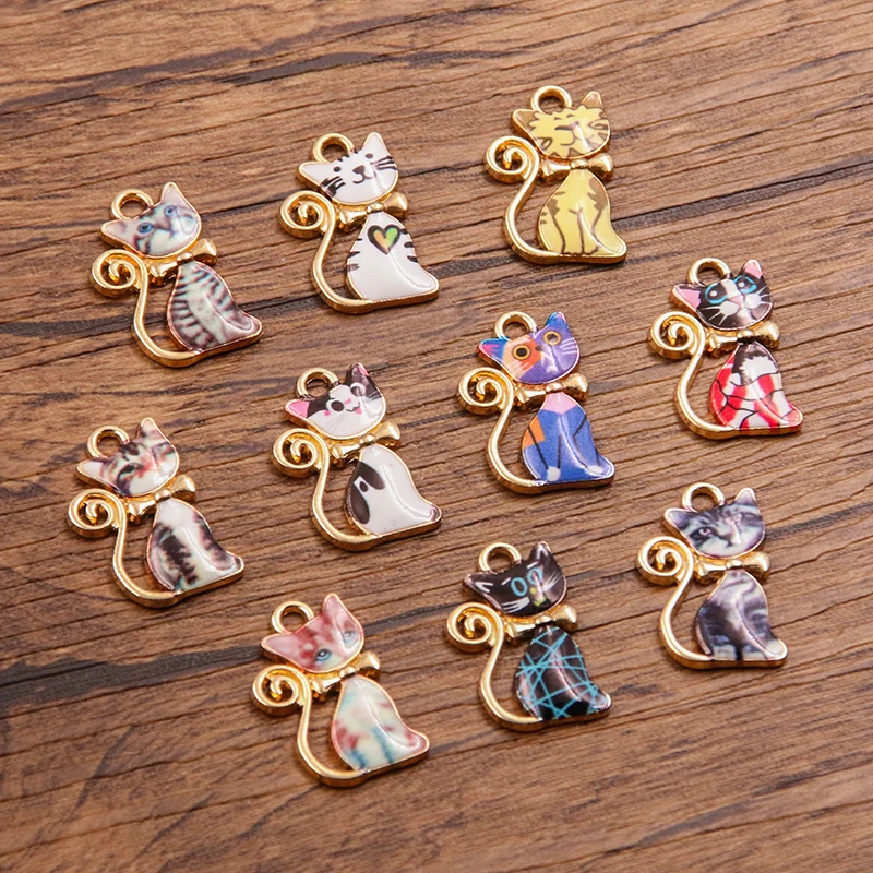 10Pcs 10 Color 13x21MM Alloy Metal Drop Oil Gentleman Cat Charm Animal Pendant For Enamel DIY Bracelet Necklace Jewelry Making