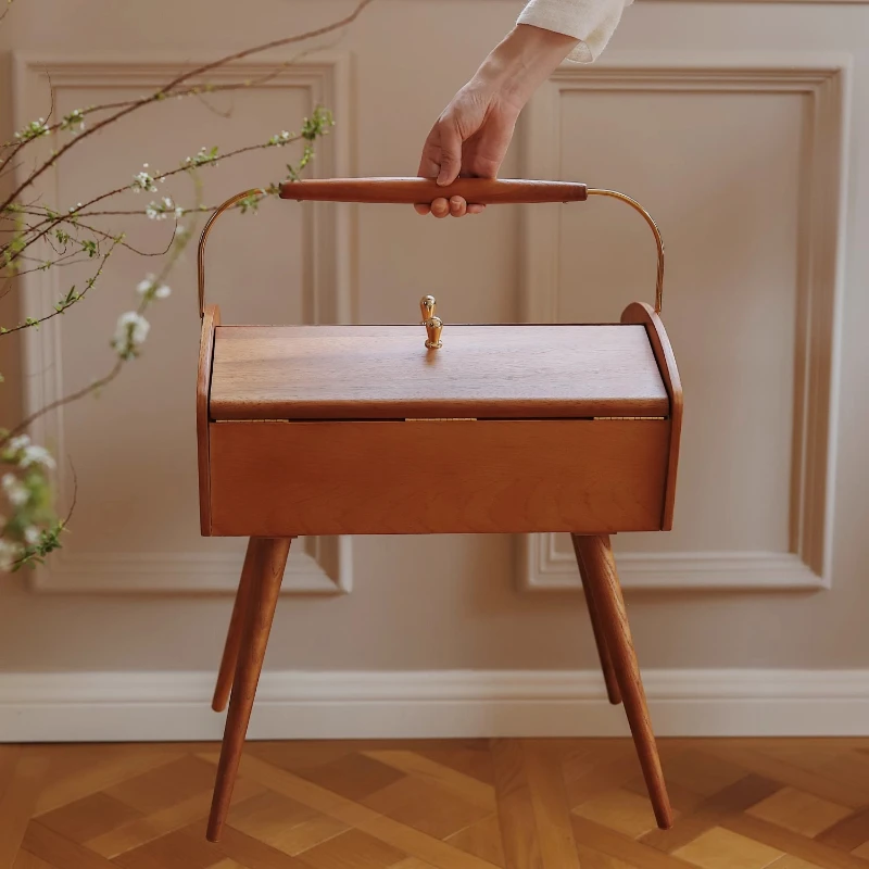 

Portable mobile solid wood storage cabinet, living room, bedroom jewelry grid storage box, bedside storage