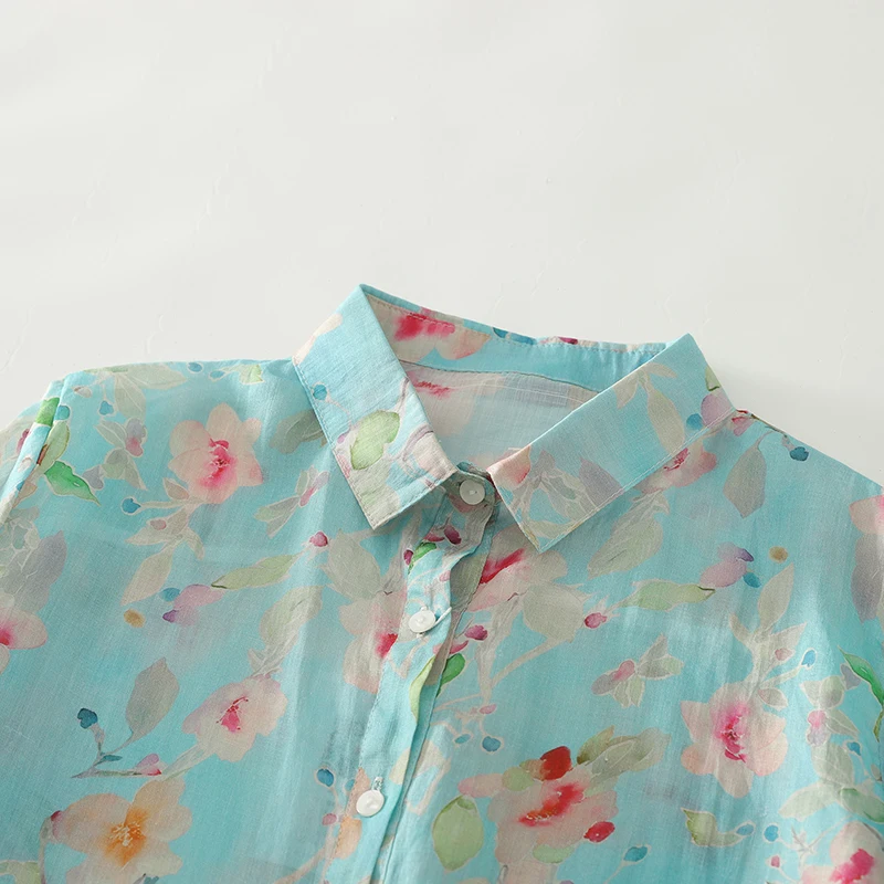 Artistic Vintage Print Cotton Linen Long Sve Women's irt Loose Casual Thin Autumn New Sle Faionable All-Match Sle