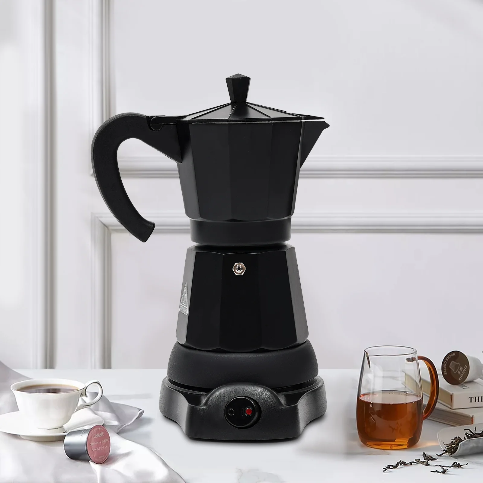 Electric Coffee Machine 300 ml Espresso Maker 6 Cups Mocha Espresso Cooker with Separate Base Espresso Machine Aluminium Black