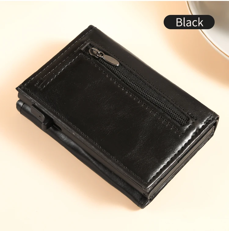 Herren Damen Dreifach-Geldbörse aus PU-Leder mit AirTag-Halterung, Pop-Up-Kartenetui, magnetisch, minimalistisch, retro, schlank, Kreditkartenetui – Detail 5
