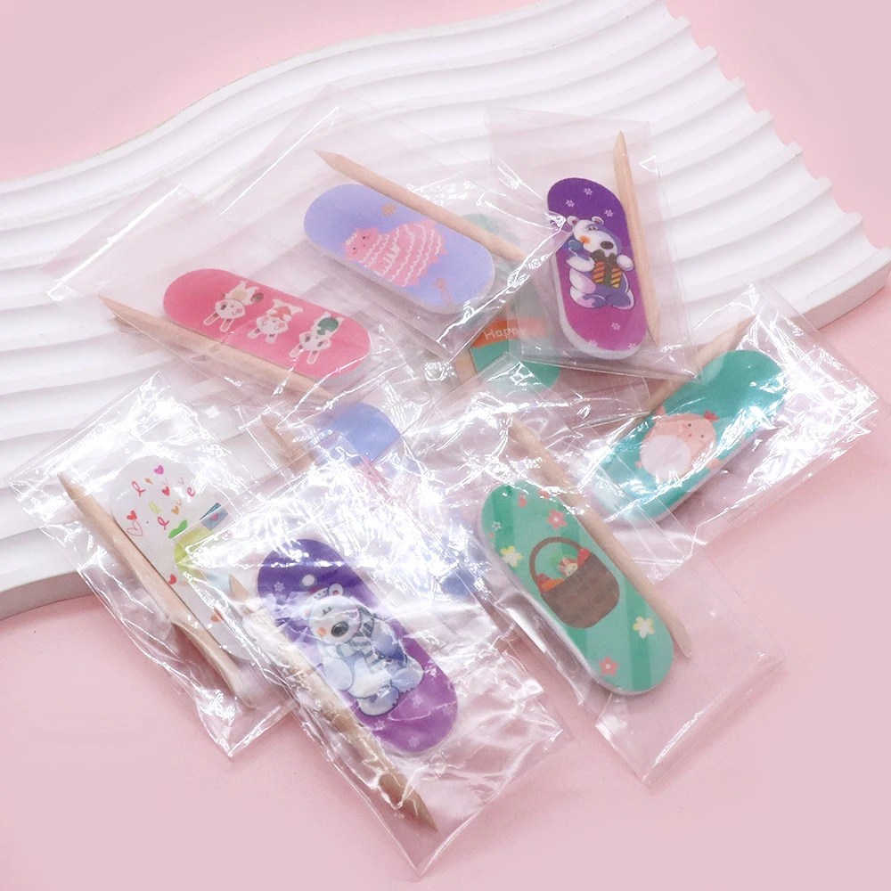 

5Sets Mini Nail File Buffer Block 180/240 Grit Orange Wood Stick Nail Polish Remover Pads for Nails Design Polish Manicure Tools