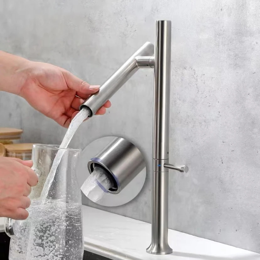 JIENI Stainless Steel Kitchen Sink Faucet 360 Rotation Foldable Washbasin Tap Single Handle Ceramic Valve Hot Cold Mixer Taps