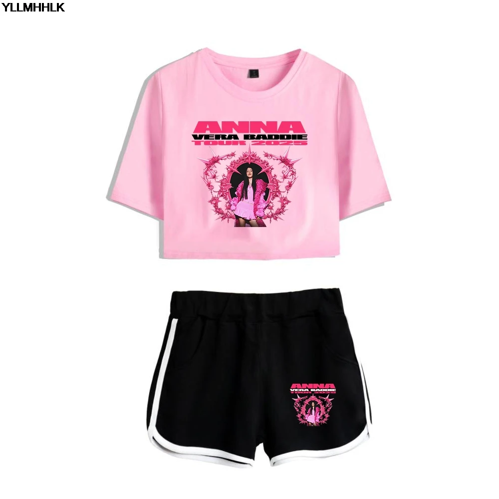 Anna Pepe Vera Baddie Tour Merch Short Sleeve Crop Top+Shorts Two Piece Sets Women's Top Sets