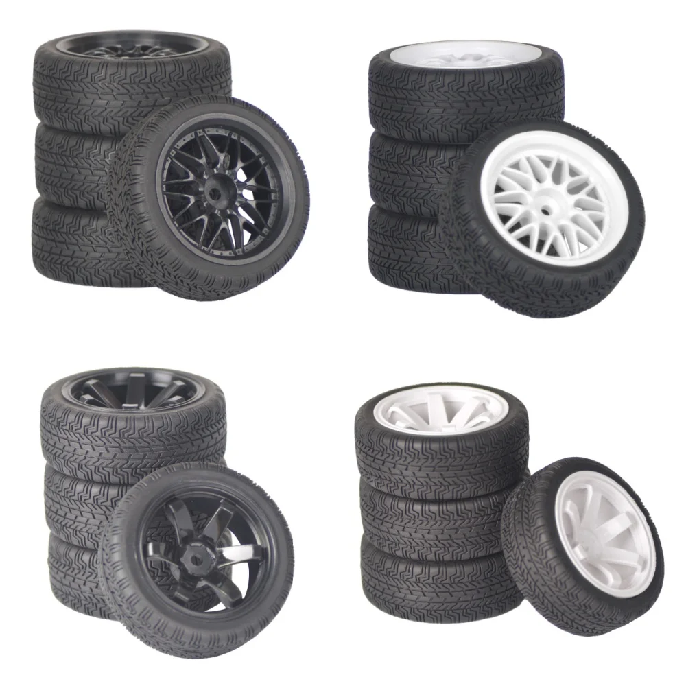 4 PCS Soft Rubber Tires with Foam Insert for 1/10 1/12 Traxxas HSP HPI Tamiya TT02 Touring Drift Rally Car 65mm RC On-Road Tires