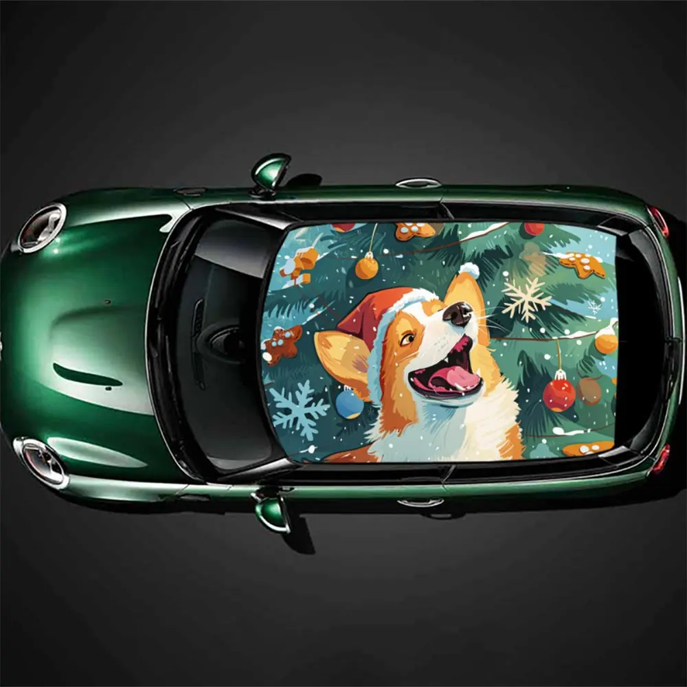 Christmas Cartoon Animal Puppy Car Roof Sticker Wrap Racing SUV Auto Accessories Packaging PVC Car Hood Graphic Decal Decoration