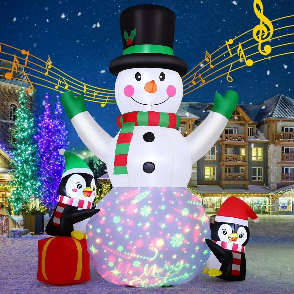 

8 FT Christmas Inflatables Snowman Built-in Music Box & Rotating Colorful LED Lights, Christmas Inflatable Outdoor Decorat