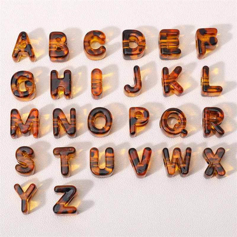 1 Stück/Beutel Leopardenmuster Bernsteinbraune Acryl-Buchstabenperlen mit Großem Loch A-Z Alphabet Lose Perlen für DIY Armband Schmuckherstellung Zubehör – Detail 3