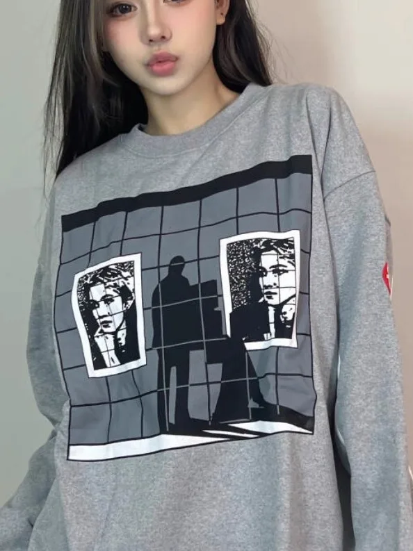 

CAVEMPT round Ne Hoodie Sweatirt ex Loose Fit Printed Casual Outerwear Top for Autumn Winter in ay Color