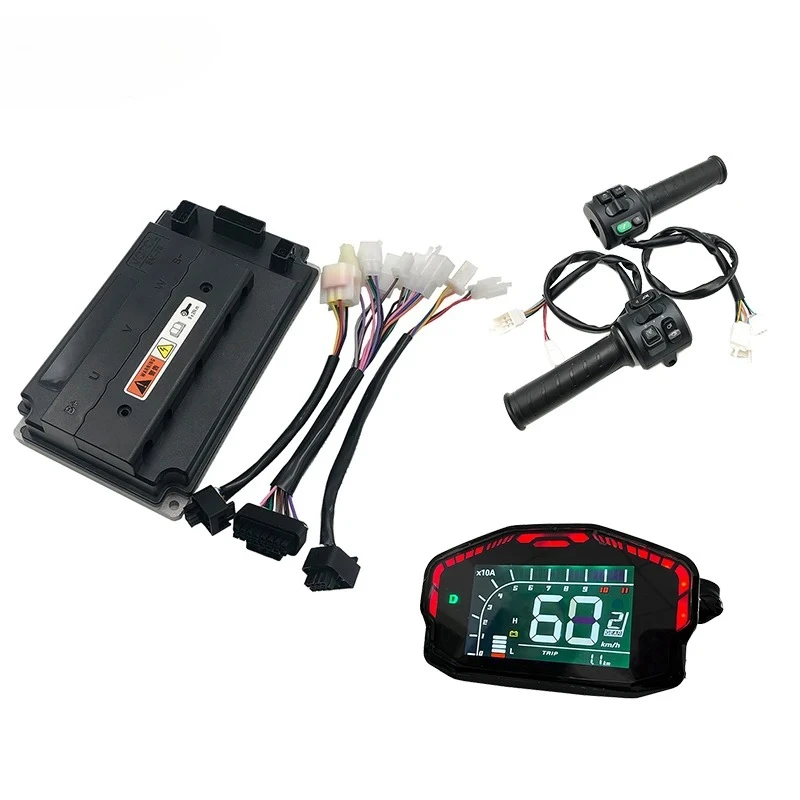 EM70 Controller 70A 1KW-2KW with DKD One-Line Display Speedometer and T08 Throttle For In-Wheel Hub Spoke Mid-Drive Motor