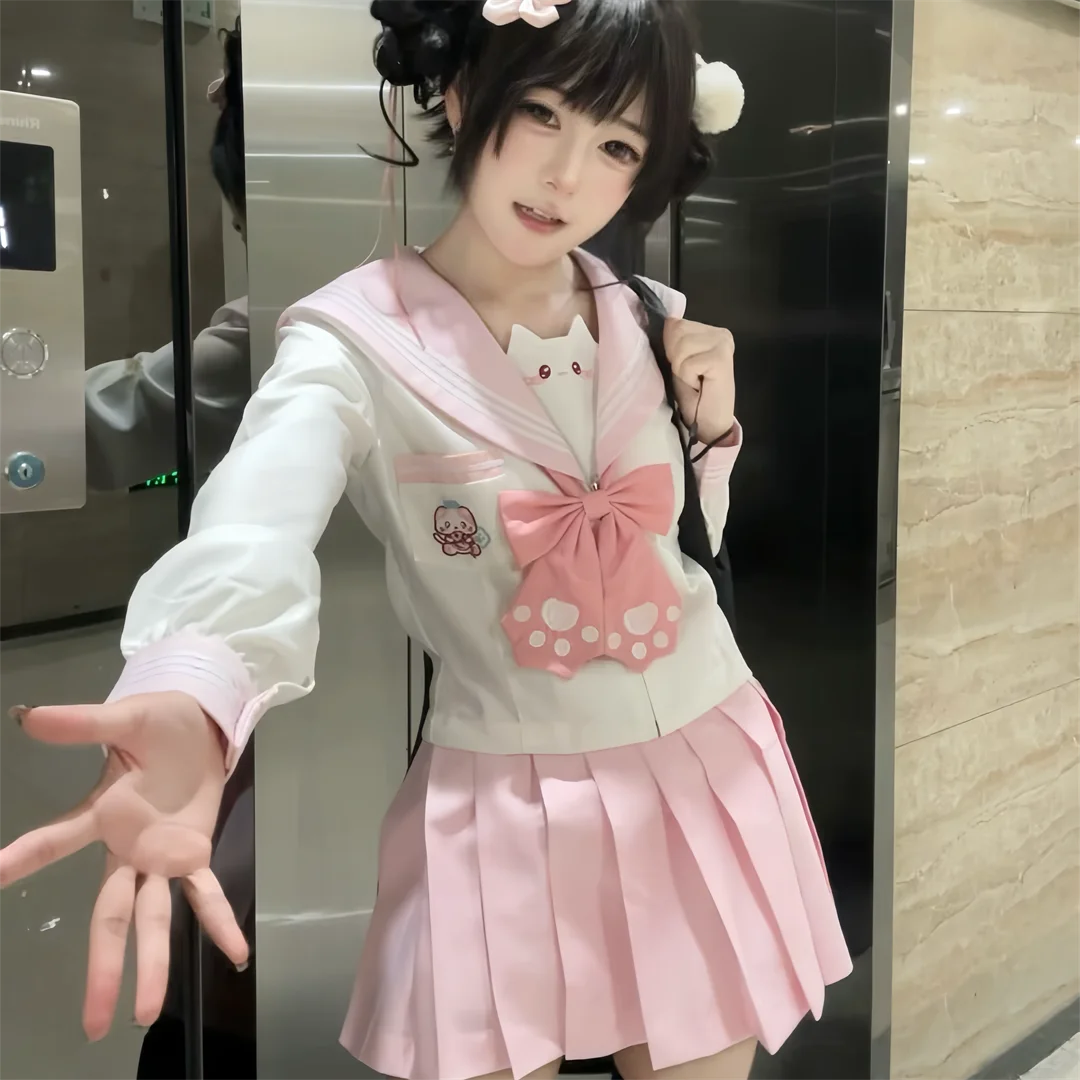 Japanese JK Uniform High-quality Class Uniforms Sailor Suit for Girls Pink Suits Tops Skirt Tie School Uniform Clothing Seifuku