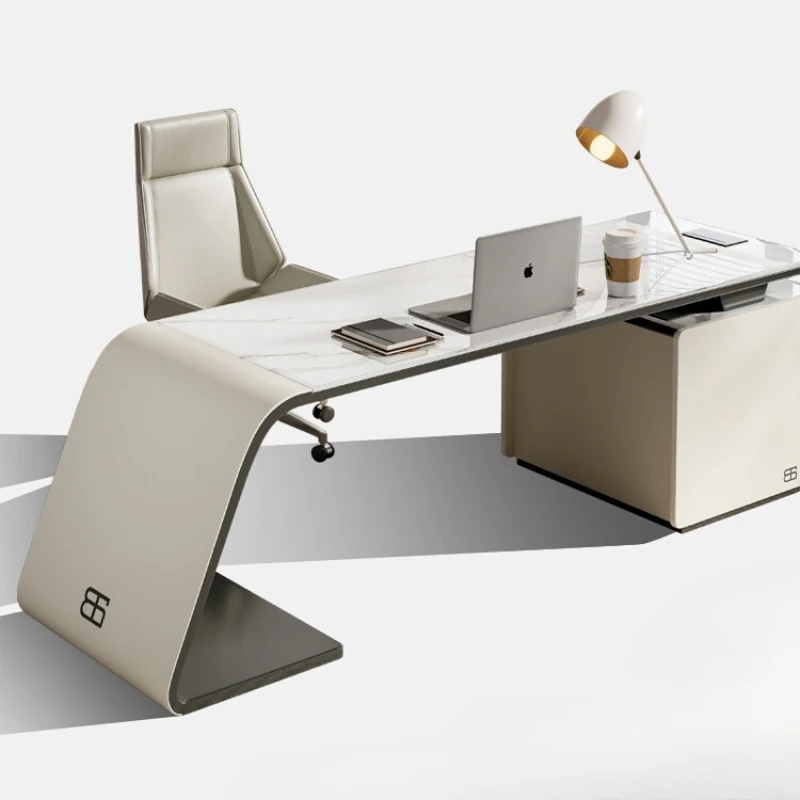 

*Light luxury slate table, Italian minimalist office desk and chair combination, modern minimalist study, high-end computer des