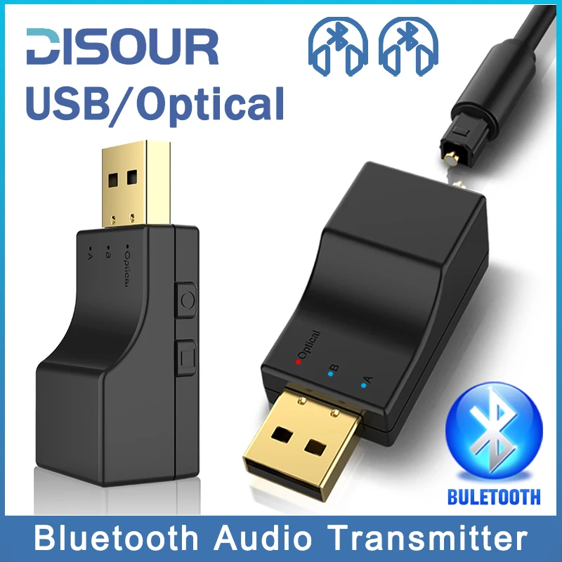 Optyczny bezprzewodowy nadajnik Bluetooth USB 2 w 1, adapter nadajnika audio o niskiej anteny do telewizora, komputera, bezprzewodowy adapter audio