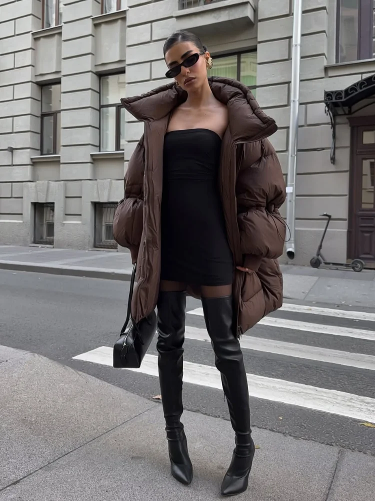 

Женское пальто с воротником-стойкой и лацканами, однотонная верхняя одежда на молнии с длинными рукавами, женский зимний теплый повседневный уличный топ