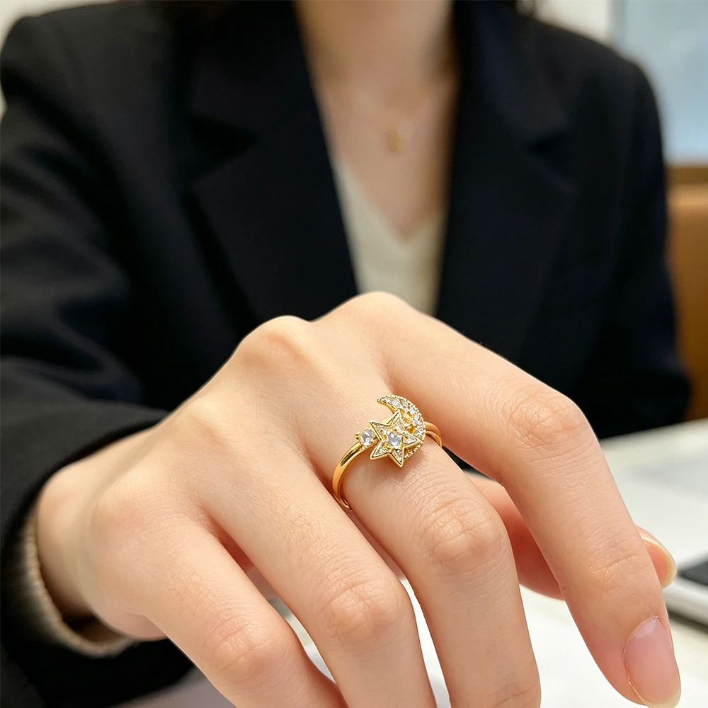 Moon And Star Cz Ring For Women Sparkly Celestial Band For Sunset Picnics Garden Ceremonies And Bridal Party Styling Jewelry