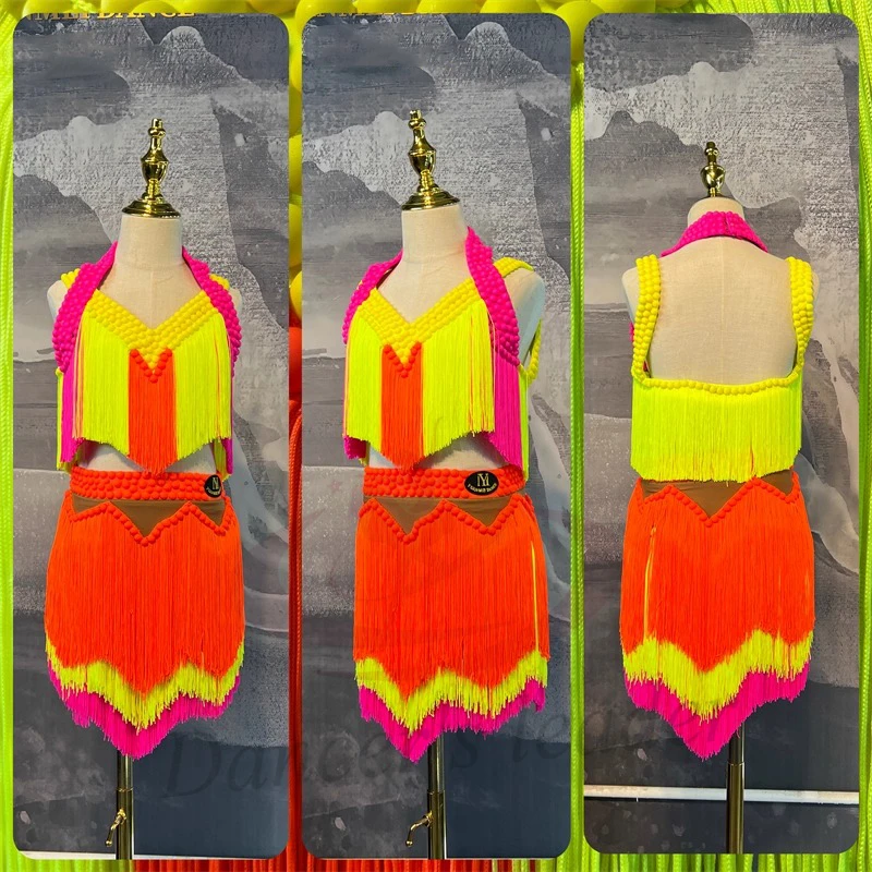 

Latin Dance Costume For Women, Adults, And Children, High-End Customized Frosted Pearl Tassel, Cha Cha Tango Performance Dress