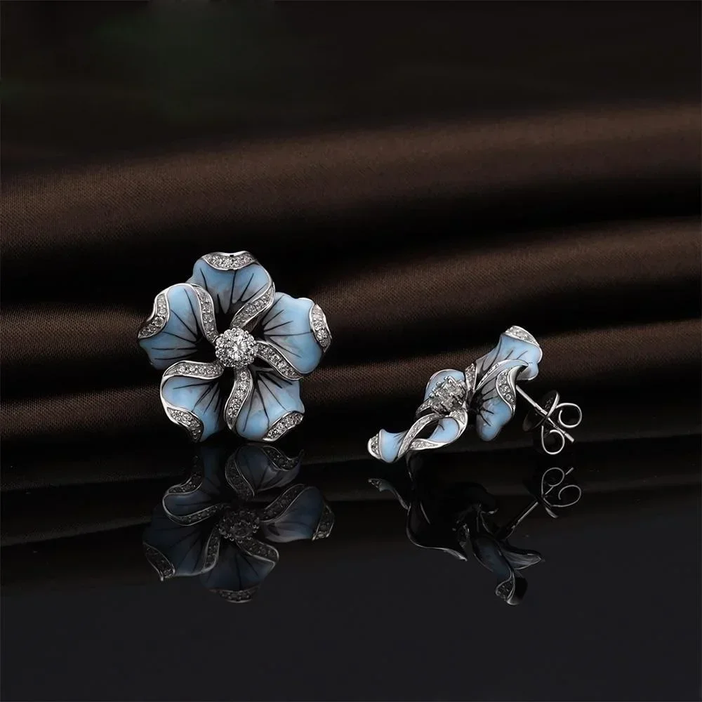 Delysia King Women Trendy Creative Zircon Flower Earring Hot Selling Gutta Percha High Grade Temperament Ear Stud