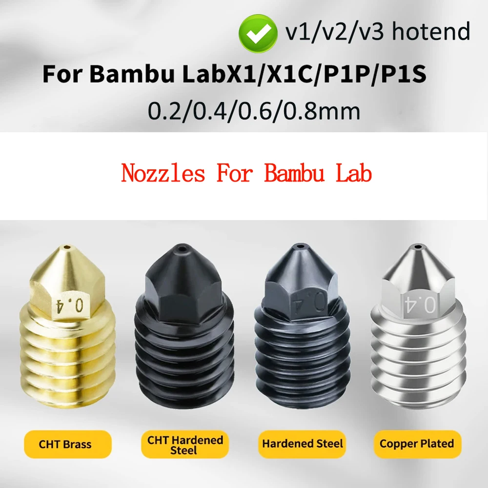 Nozzle For Bambu Lab Hardened Steel Nozzle P1s Bambulab X1c Nozzle P1p Bambulabs X1 Carbon High Flow For Bambu Hotend V2 V3