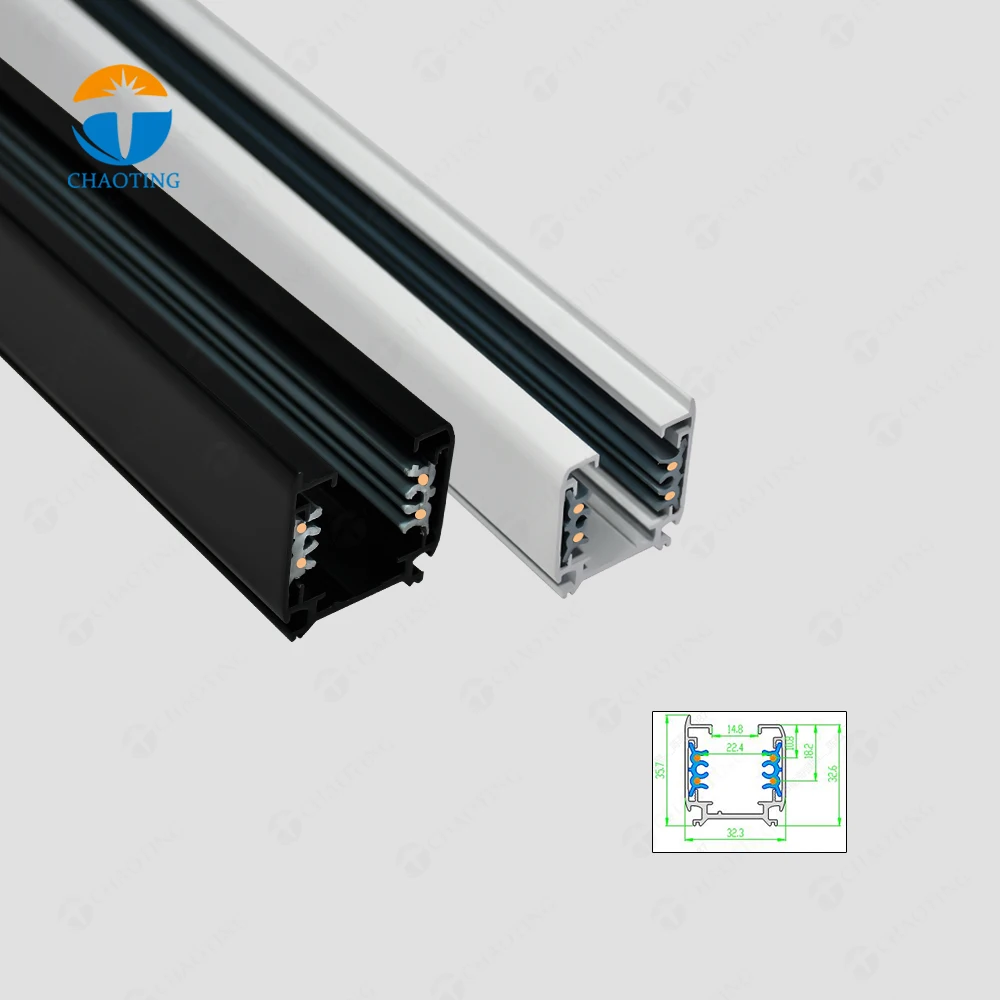 1M 2M 3M Aluminum 4 Lines Wire 3 Phase Track Rail for Commercial Indoor 20W 30W 35W 40w Museum Shopping Mall Led COB Track Light