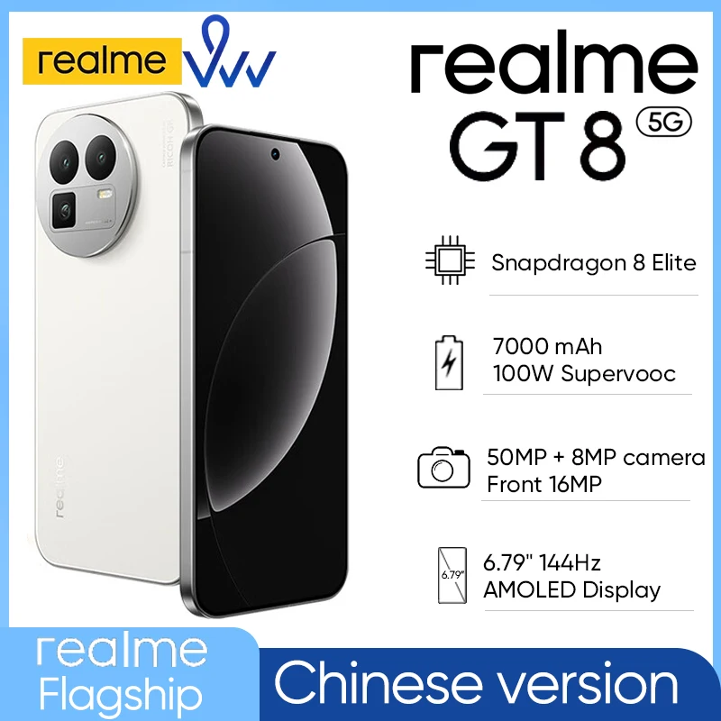 Unlocked realme GT 8 Smartphone Chinese version Snapdragon 8 Elite 6.79" AMOLED 144HZ 50MP Camera 100W Charge 7000mAh Battery