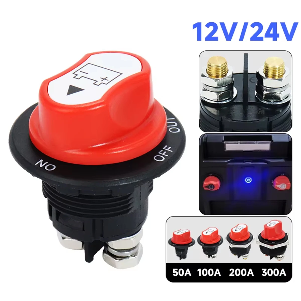 Car Battery Kill Switch DC 12V 50A 100A 200A 300A Power Isolator Cut Off Switch Rotary Power Master Switch for RV Marine Boat